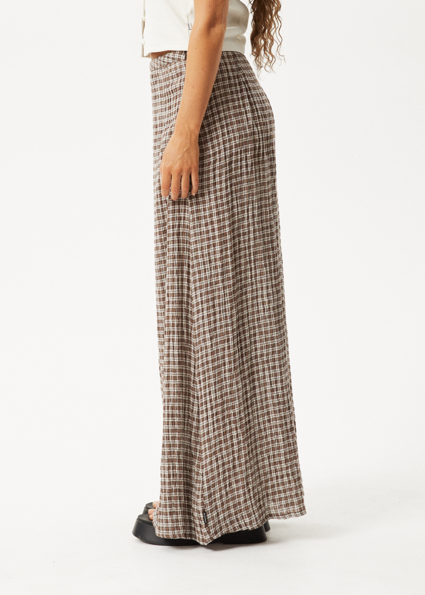 AFENDS Womens Base - Seersucker Maxi Skirt - Coffee Check