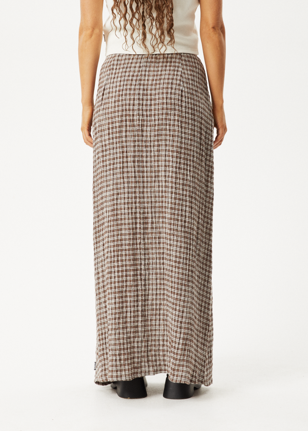 AFENDS Womens Base - Seersucker Maxi Skirt - Coffee Check