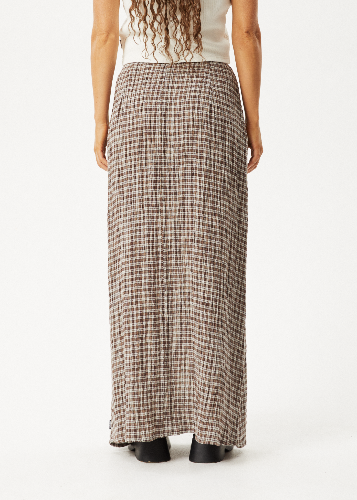AFENDS Womens Base - Seersucker Maxi Skirt - Coffee Check