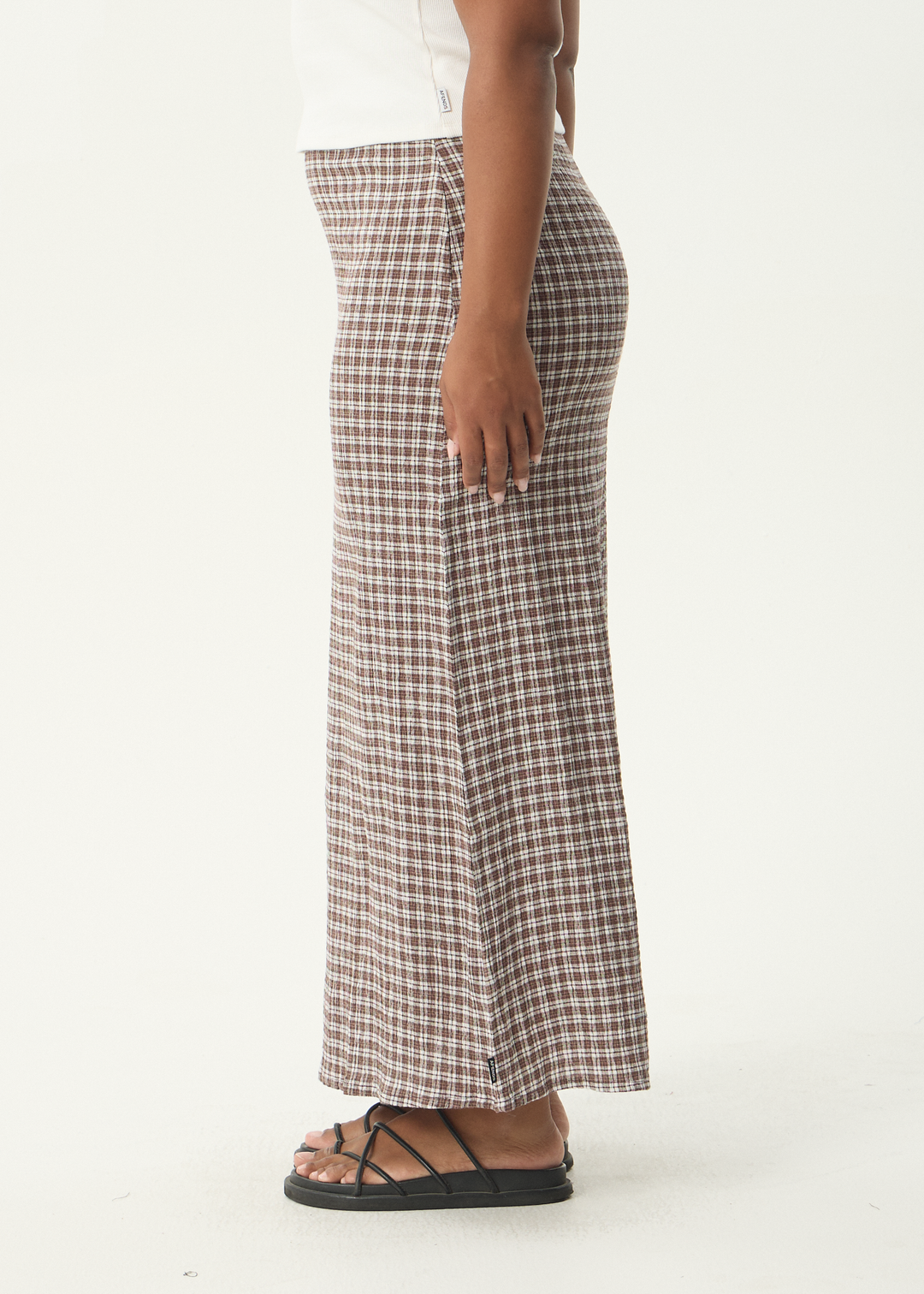 AFENDS Womens Base - Seersucker Maxi Skirt - Coffee Check