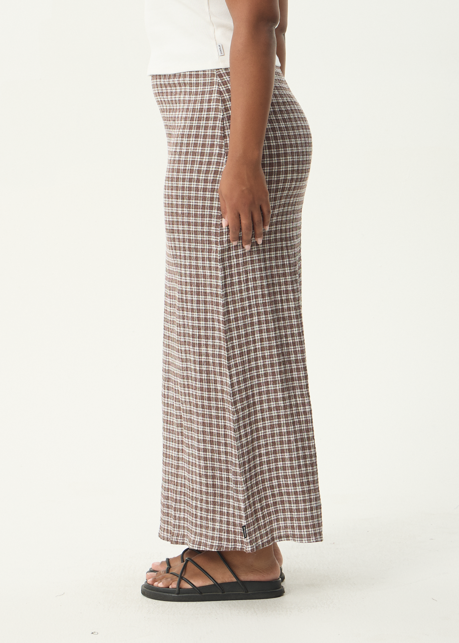 AFENDS Womens Base - Seersucker Maxi Skirt - Coffee Check