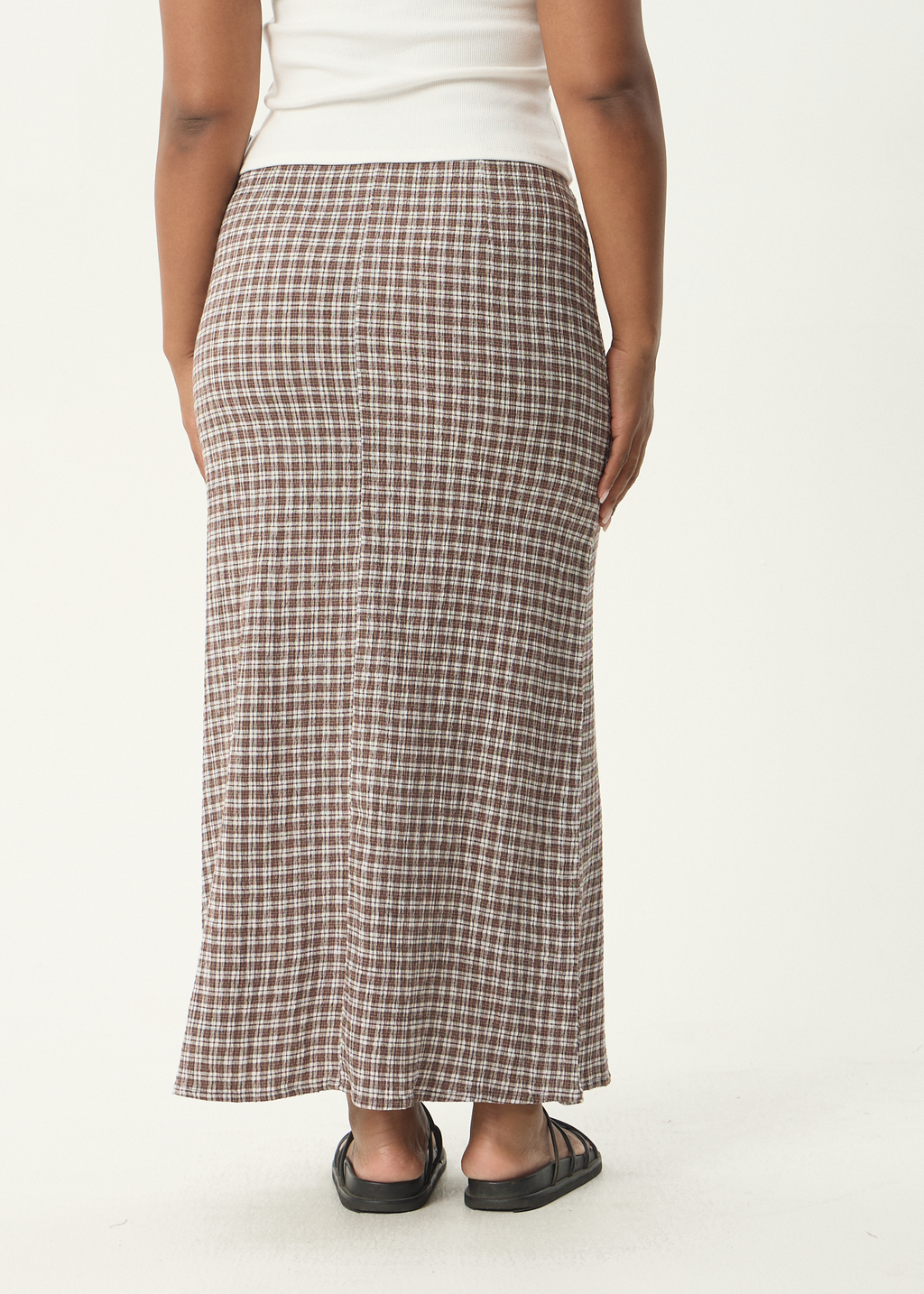 AFENDS Womens Base - Seersucker Maxi Skirt - Coffee Check