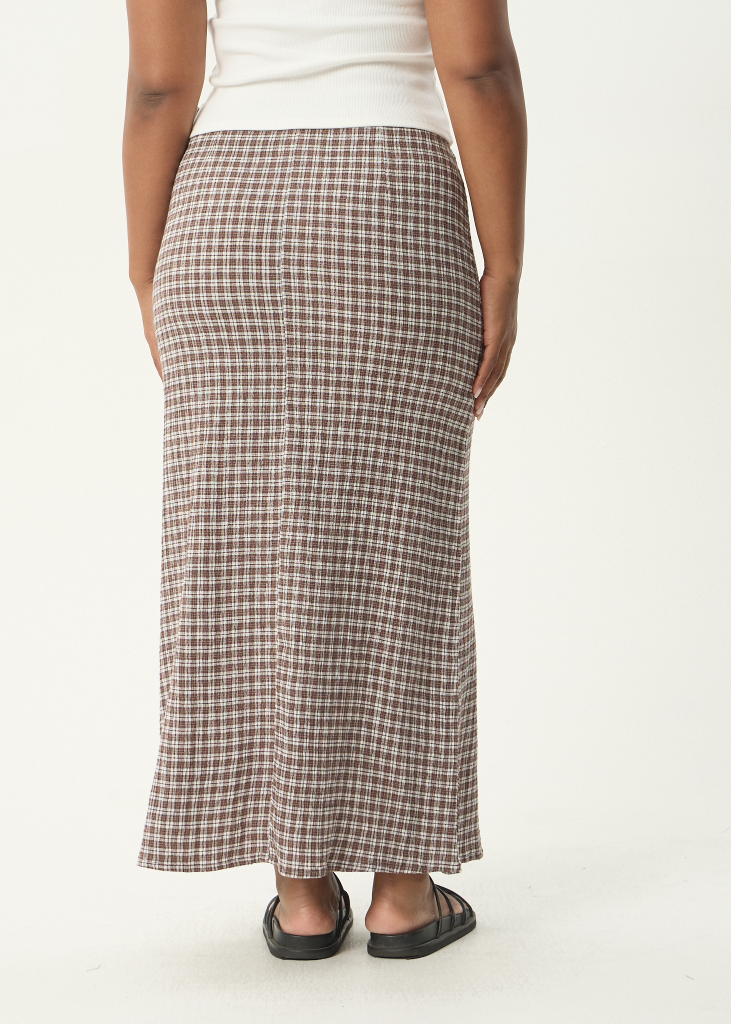 AFENDS Womens Base - Seersucker Maxi Skirt - Coffee Check
