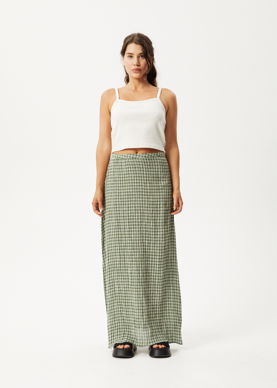 AFENDS Womens Base - Seersucker Check Skirt - Deep Green Check 