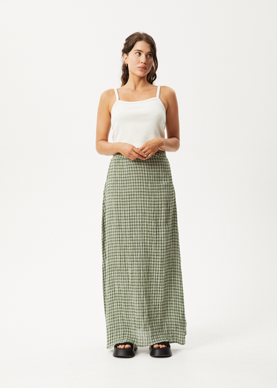 AFENDS Womens Base - Seersucker Maxi Skirt - Deep Green Check