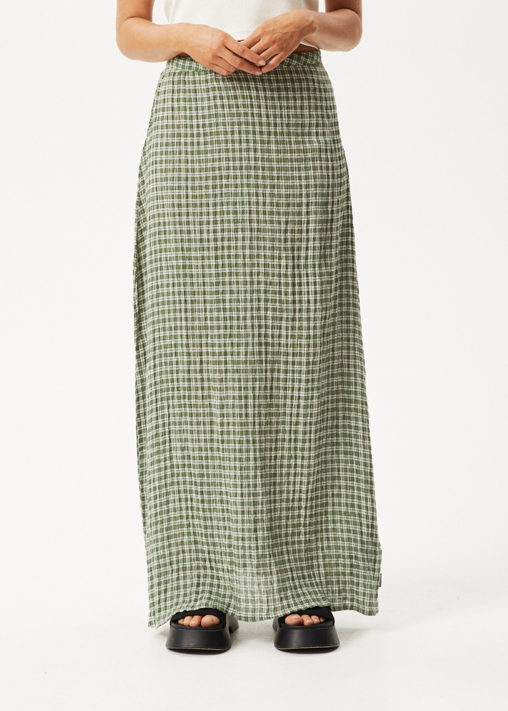 AFENDS Womens Base - Seersucker Maxi Skirt - Deep Green Check