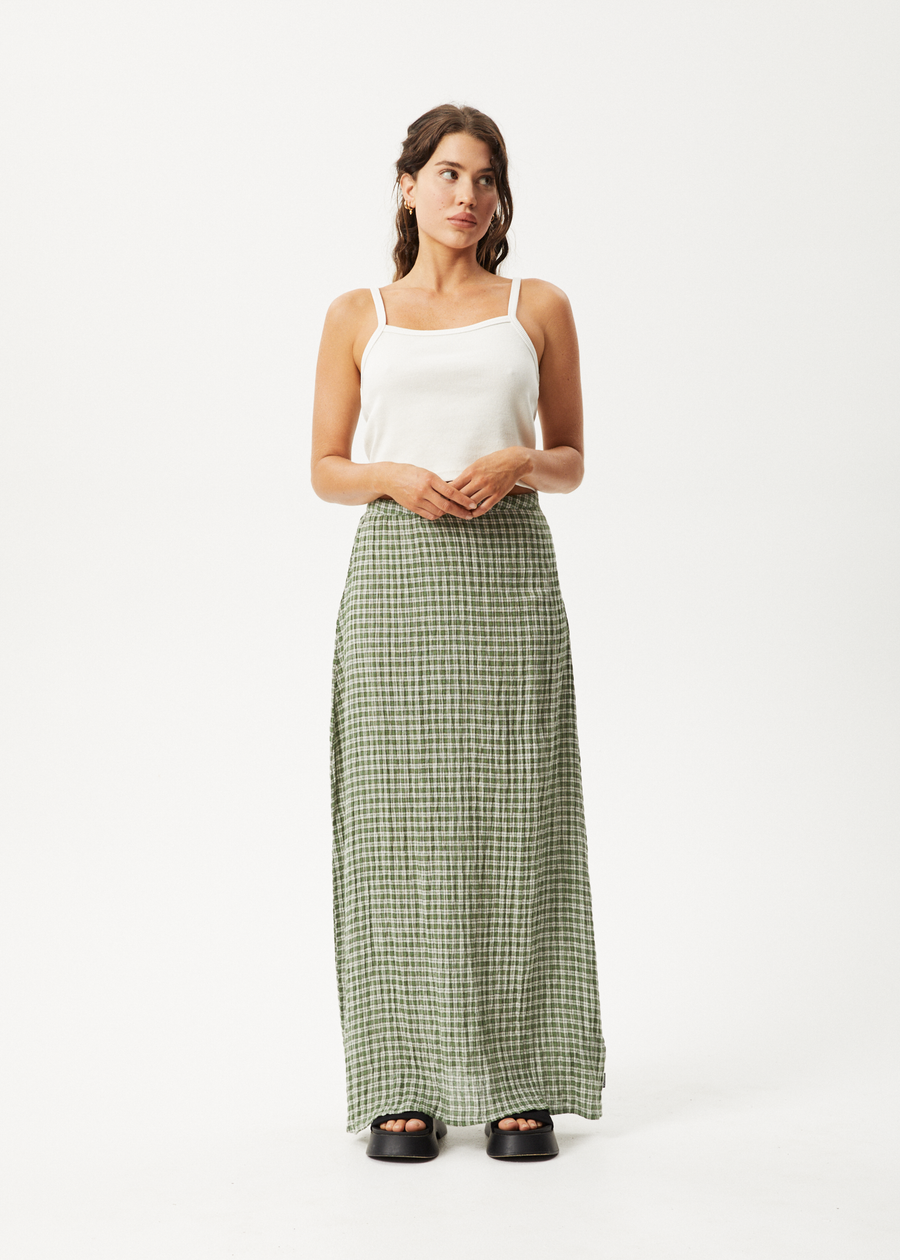 AFENDS Womens Drew - Seersucker Mini Skirt - Taupe Check