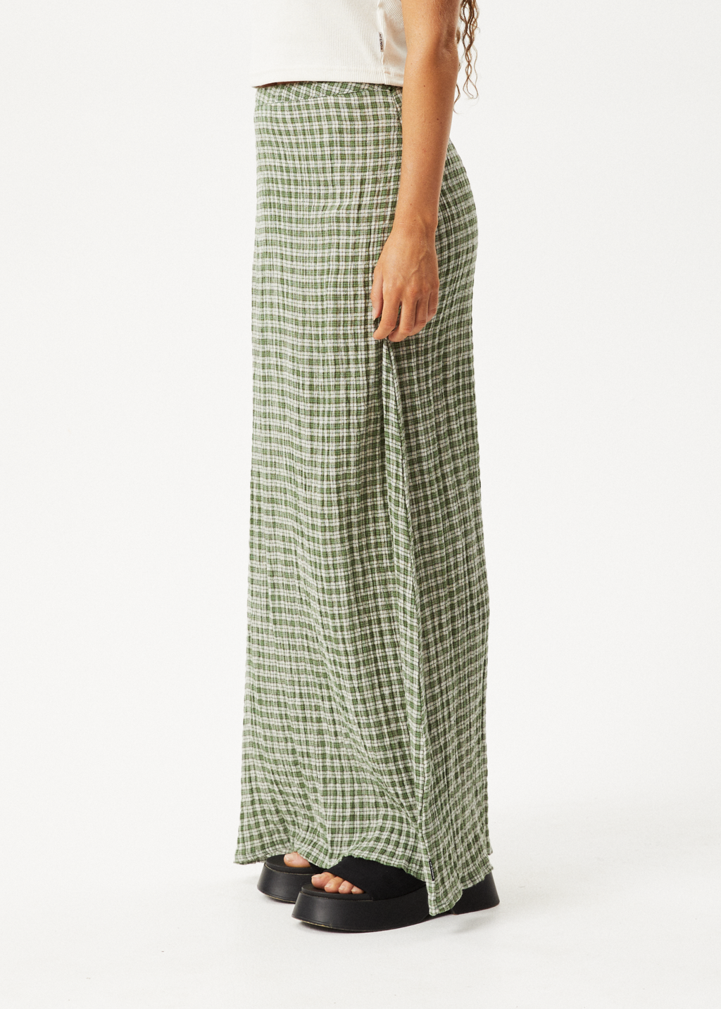 AFENDS Womens Base - Seersucker Maxi Skirt - Deep Green Check