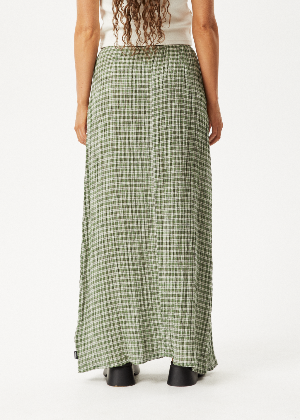 AFENDS Womens Base - Seersucker Maxi Skirt - Deep Green Check