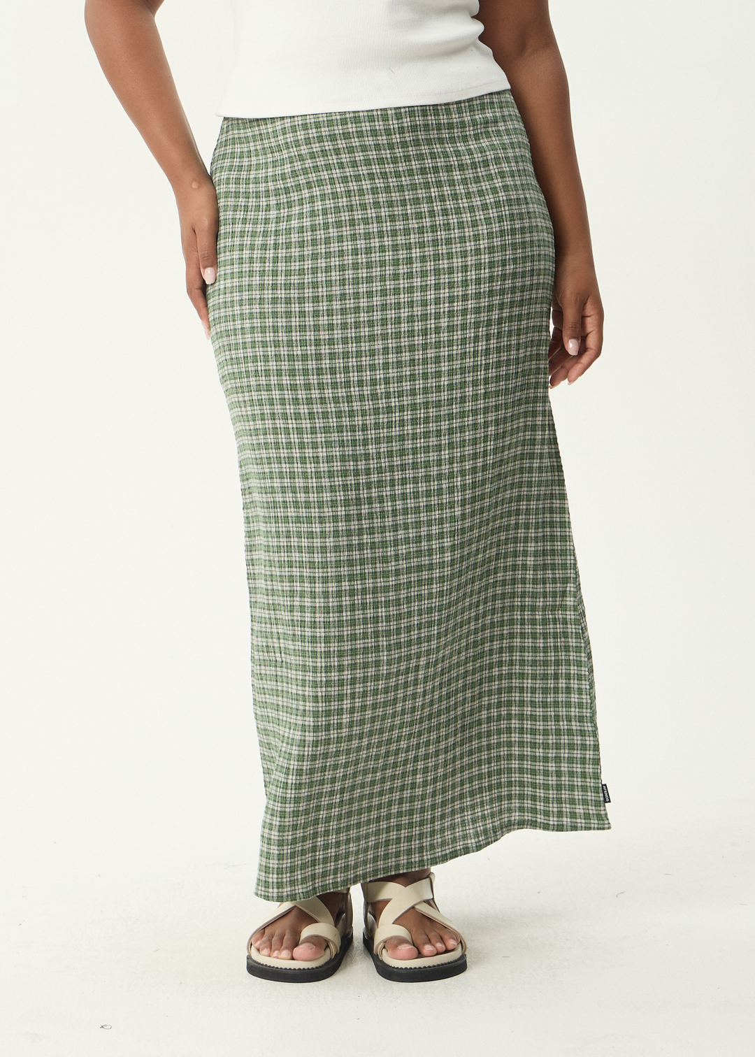 AFENDS Womens Base - Seersucker Maxi Skirt - Deep Green Check