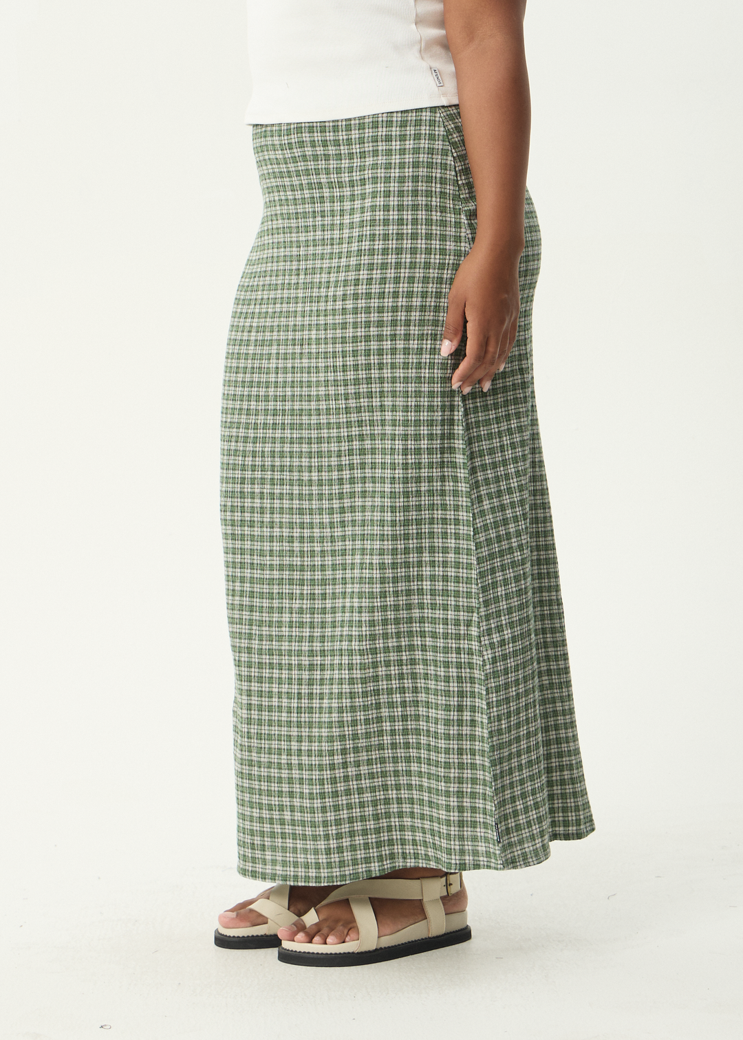 AFENDS Womens Base - Seersucker Maxi Skirt - Deep Green Check