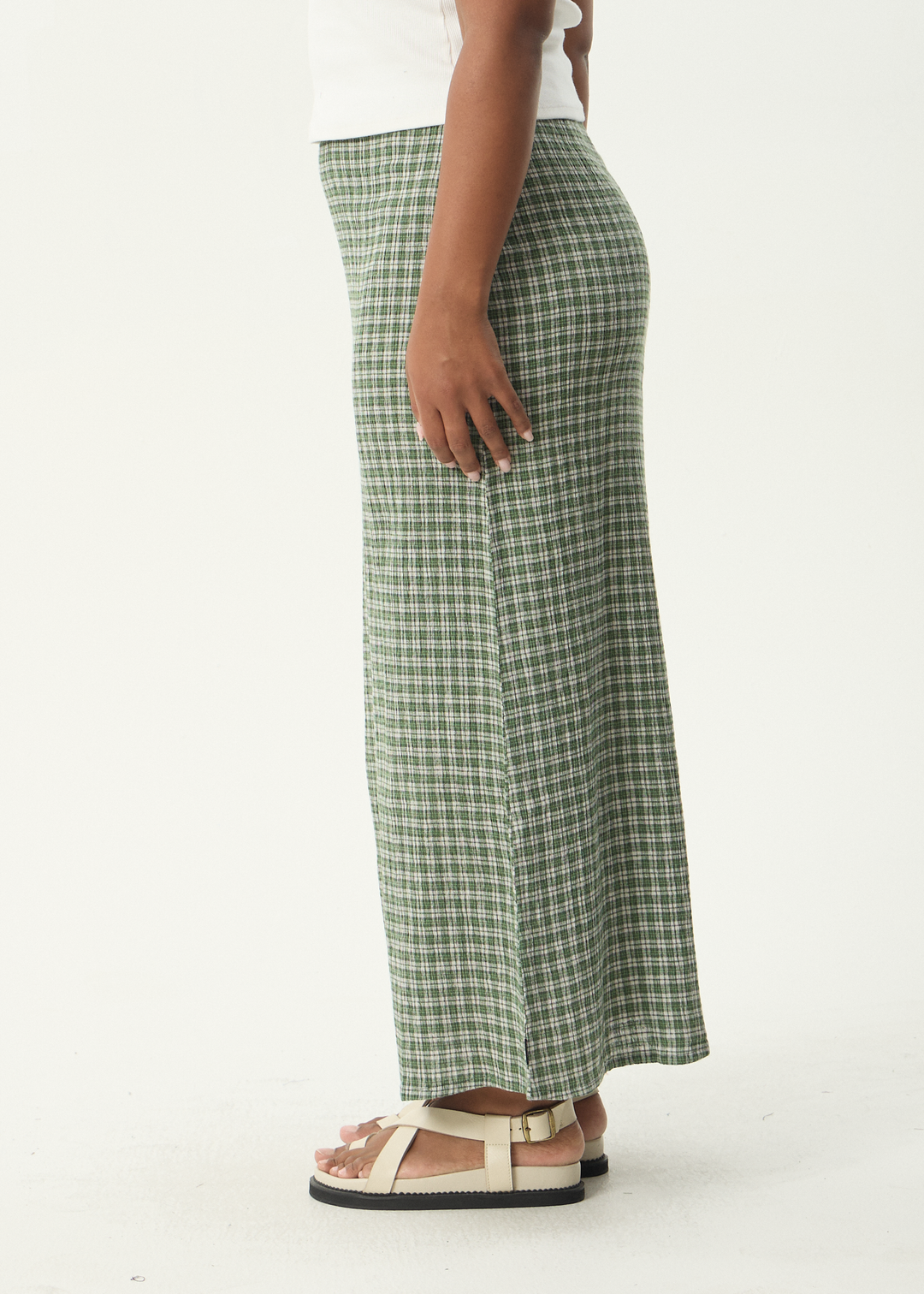 AFENDS Womens Base - Seersucker Maxi Skirt - Deep Green Check