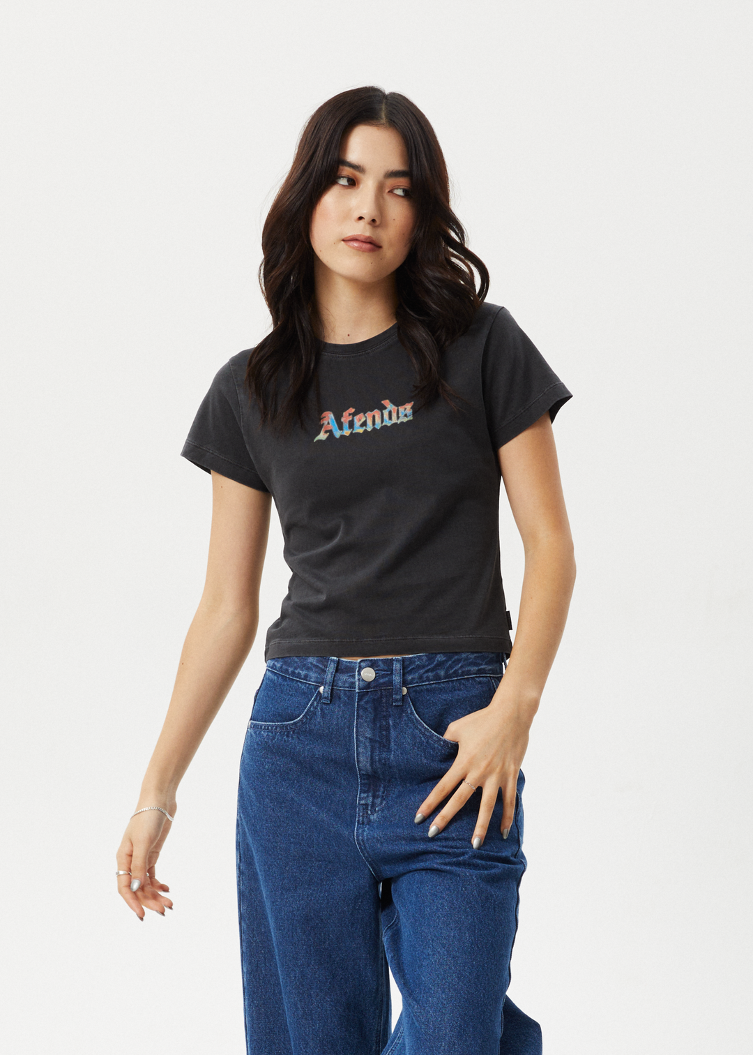 AFENDS Womens Nirvana - Baby Tee - Stone Black 