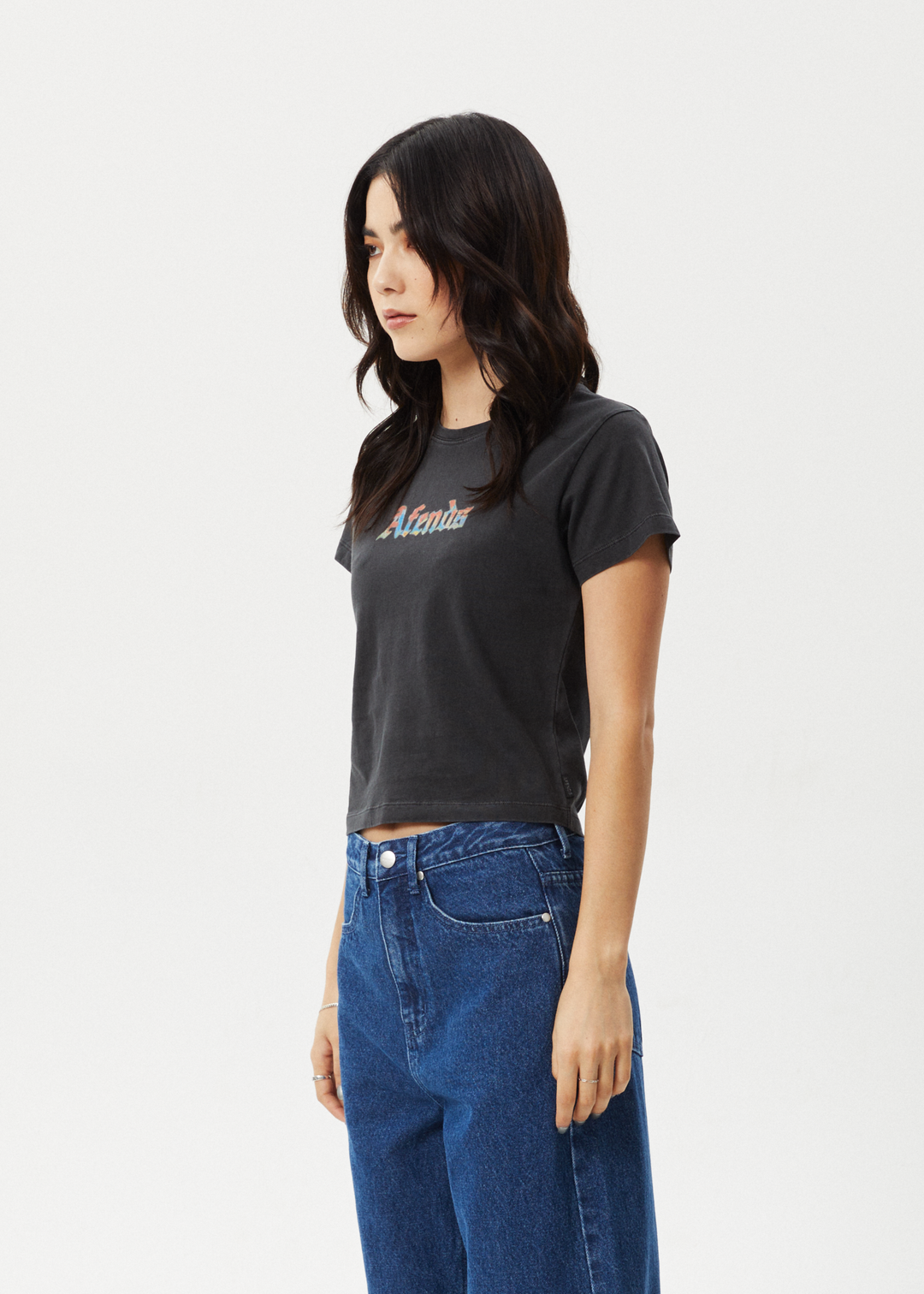 AFENDS Womens Nirvana - Baby Tee - Stone Black 