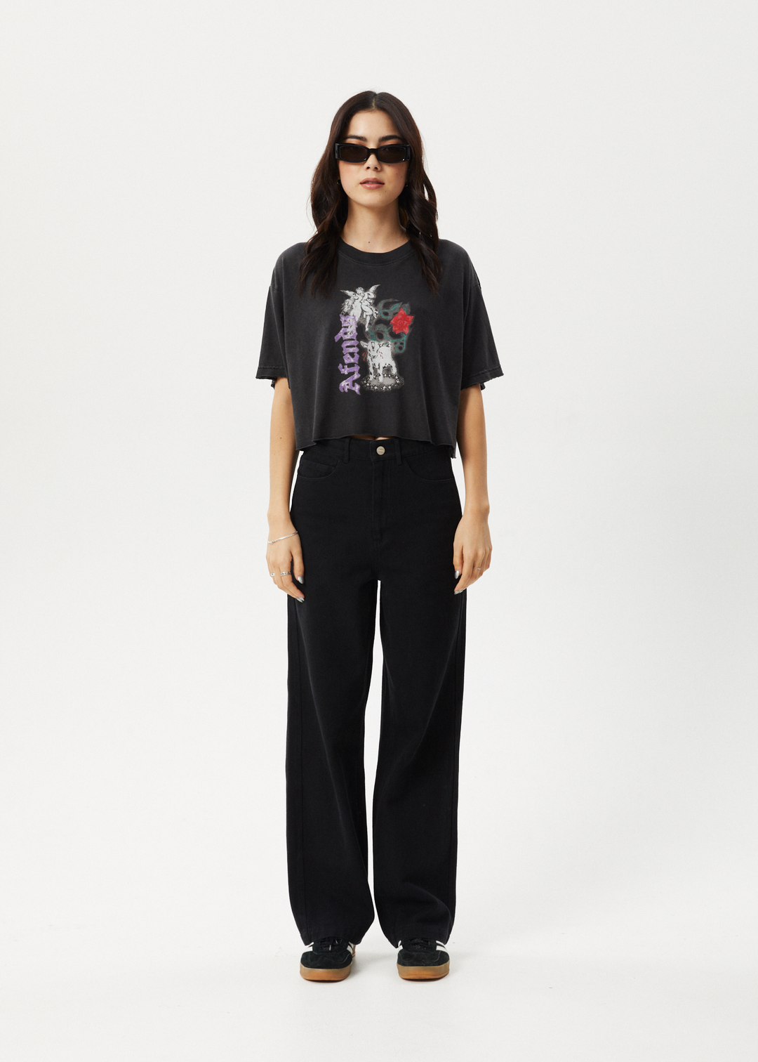 AFENDS Womens Nirvana Cropped - Oversized Tee - Stone Black 