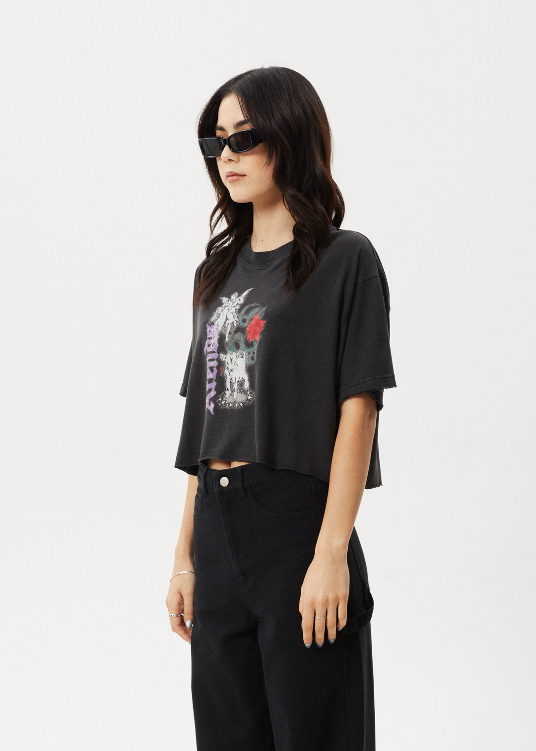 AFENDS Womens Nirvana Cropped - Oversized Tee - Stone Black 