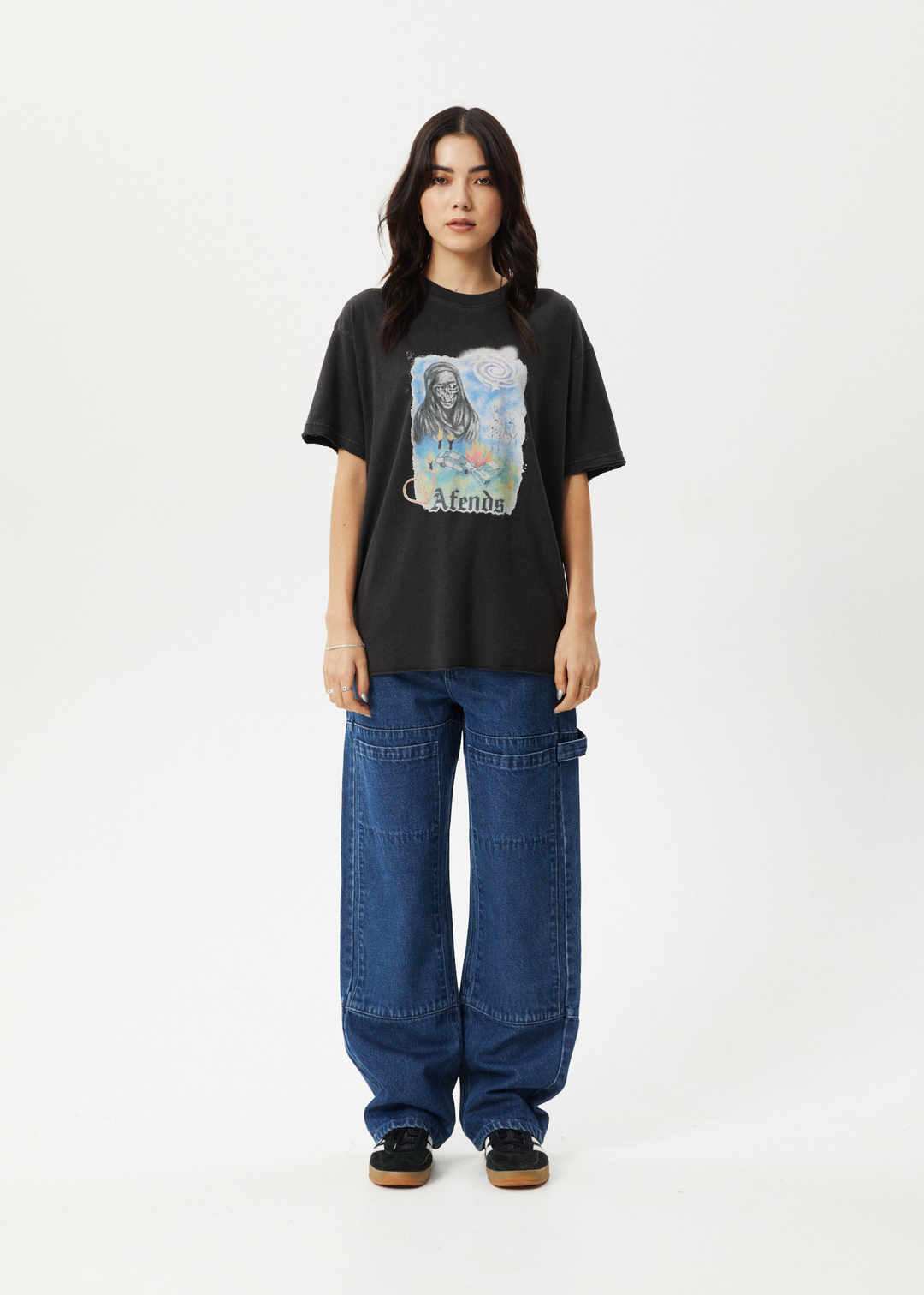 AFENDS Womens Nirvana - Oversized Tee - Stone Black 