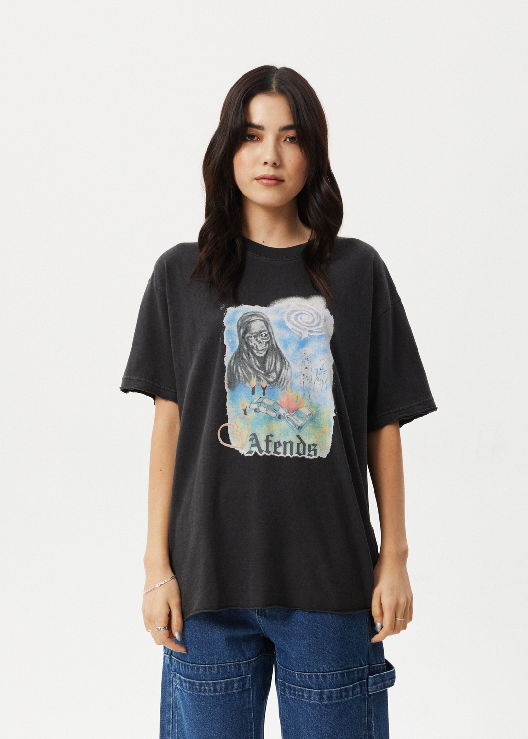 AFENDS Womens Nirvana - Oversized Tee - Stone Black 