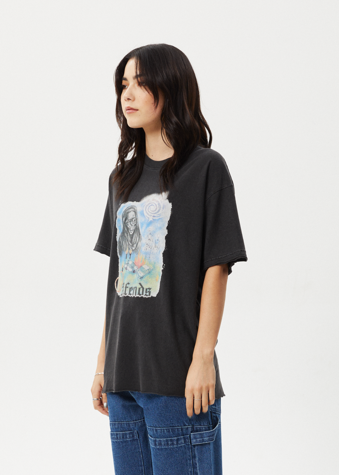 AFENDS Womens Nirvana - Oversized Tee - Stone Black 