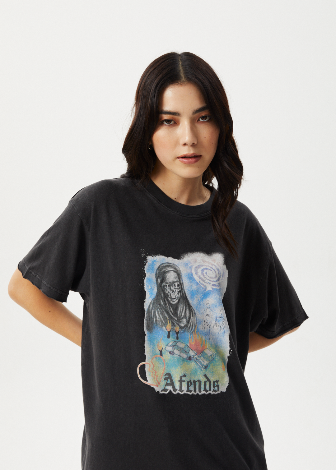 AFENDS Womens Nirvana - Oversized Tee - Stone Black 