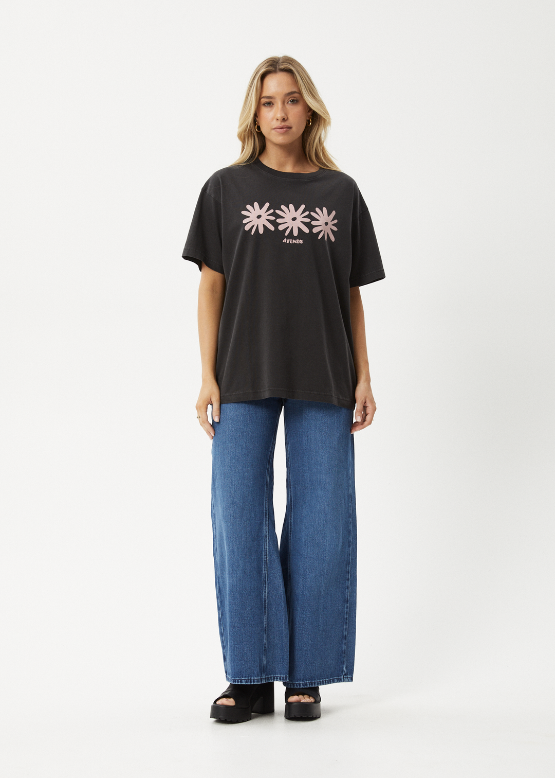 AFENDS Womens Adi - Oversized Tee - Stone Black 