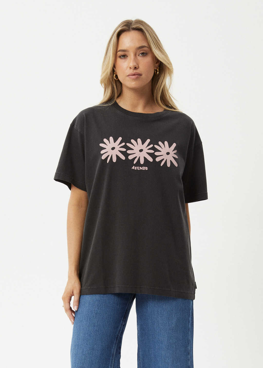 AFENDS Womens Adi - Oversized Tee - Stone Black 