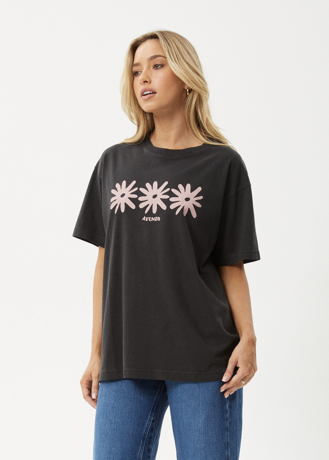 AFENDS Womens Adi - Oversized Tee - Stone Black 