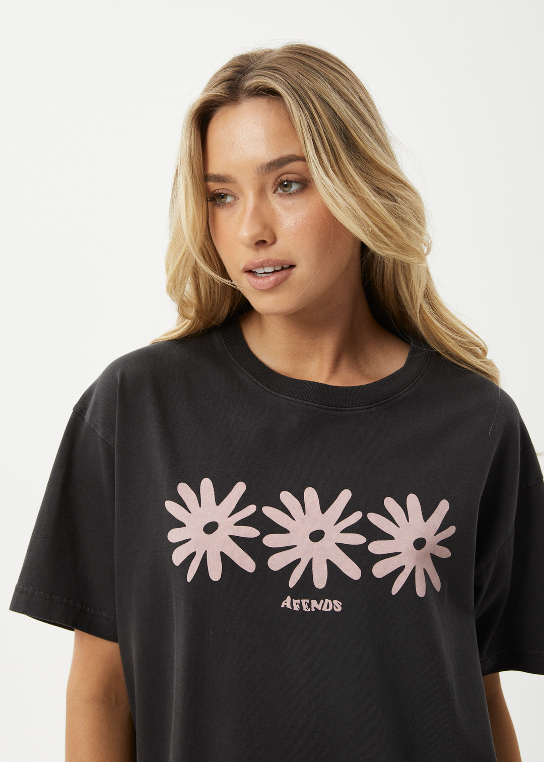 AFENDS Womens Adi - Oversized Tee - Stone Black 