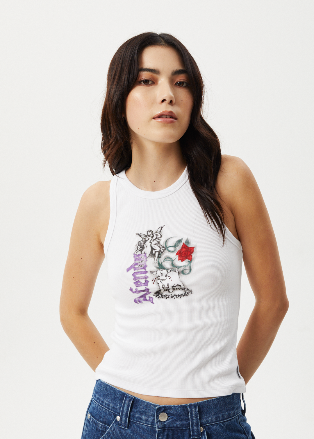 AFENDS Womens Nirvana - Rib Singlet - White 