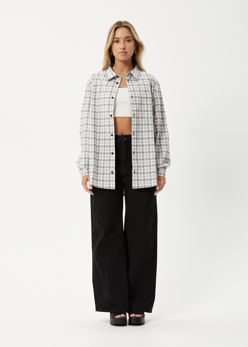 AFENDS Womens Leo - Seersucker Check Shirt - Black / White