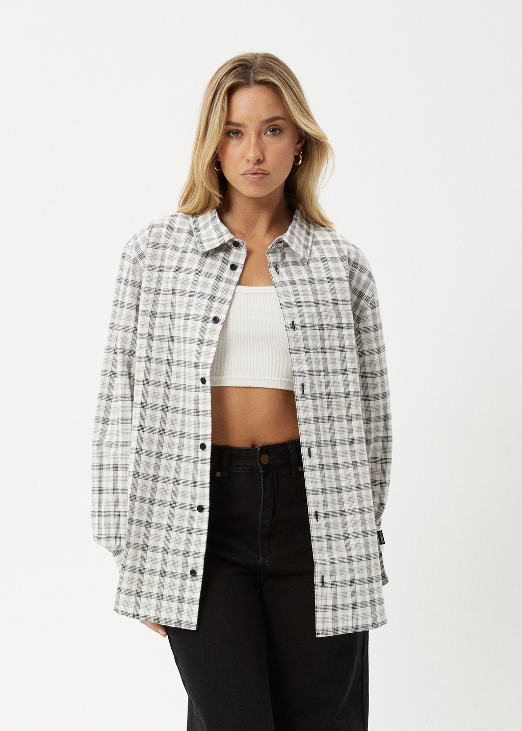 AFENDS Womens Leo - Seersucker Check Shirt - Black / White