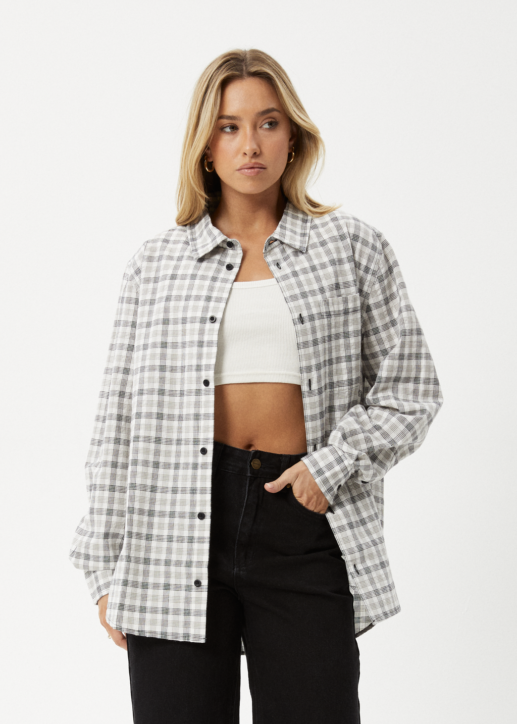 AFENDS Womens Leo - Seersucker Check Shirt - Black / White