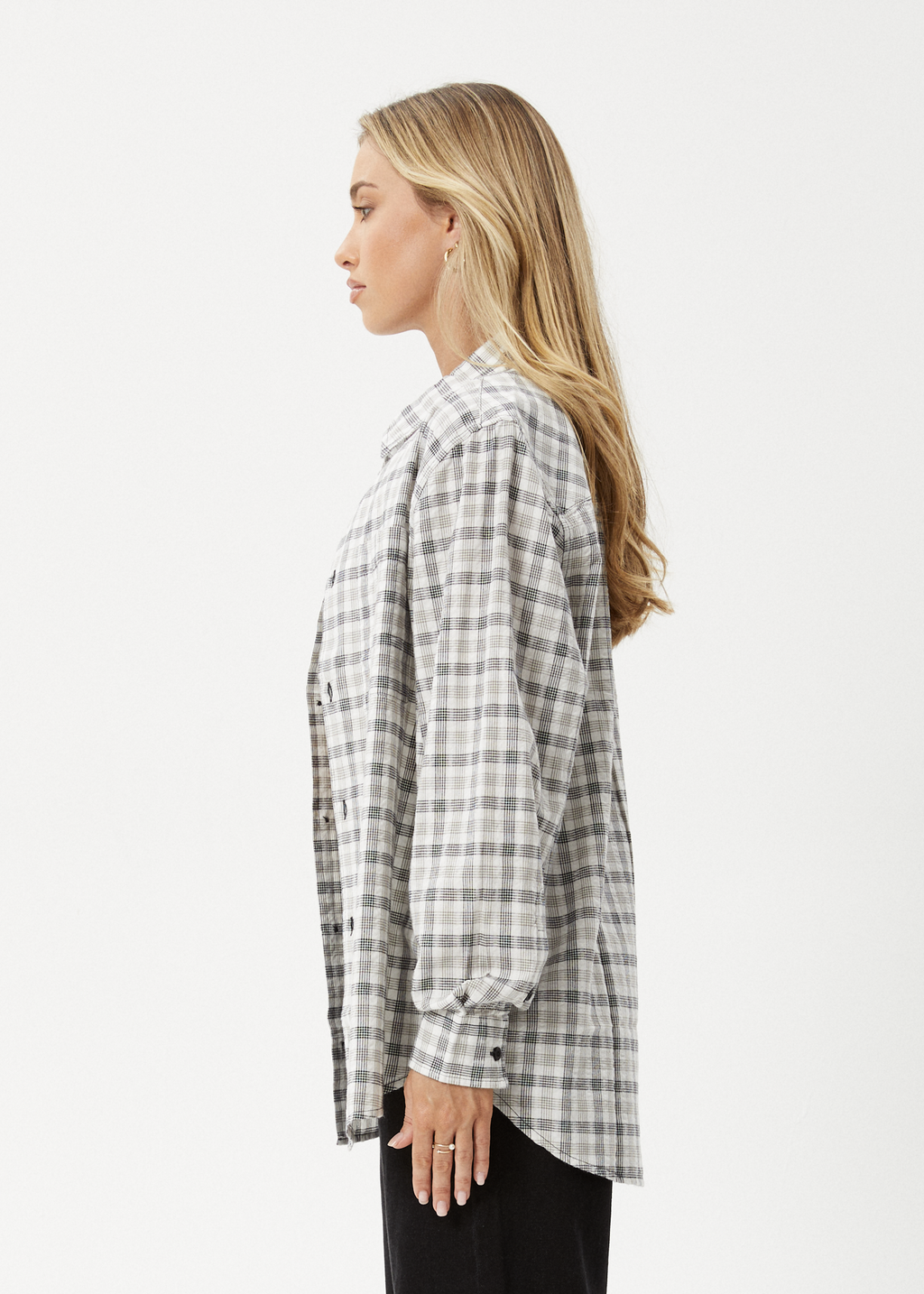 AFENDS Womens Leo - Seersucker Check Shirt - Black / White