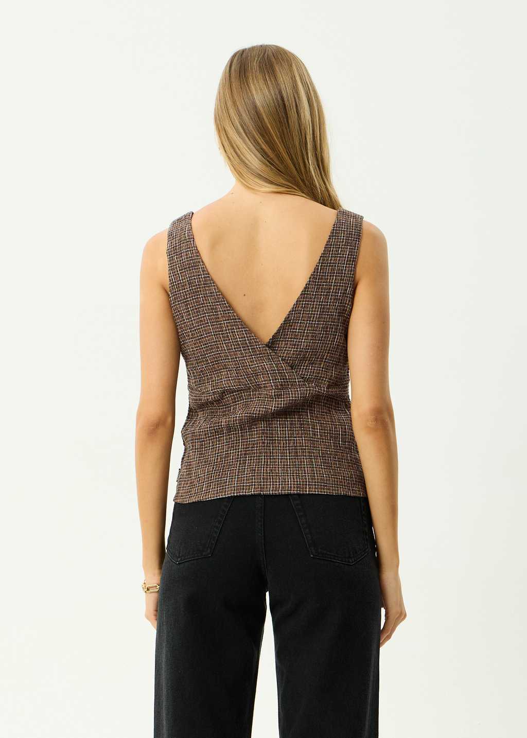 AFENDS Womens Giselle Hometown - Seersucker Top - Coffee