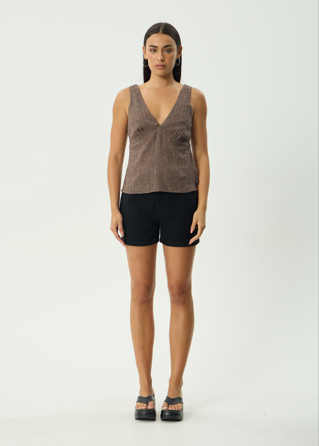 AFENDS Womens Giselle Hometown - Seersucker Top - Coffee
