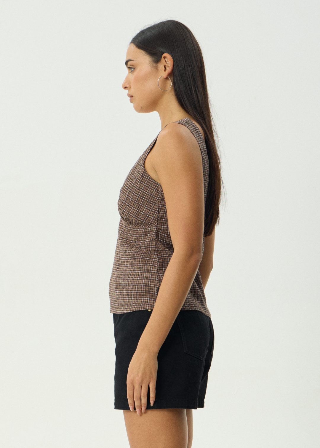 AFENDS Womens Giselle Hometown - Seersucker Top - Coffee