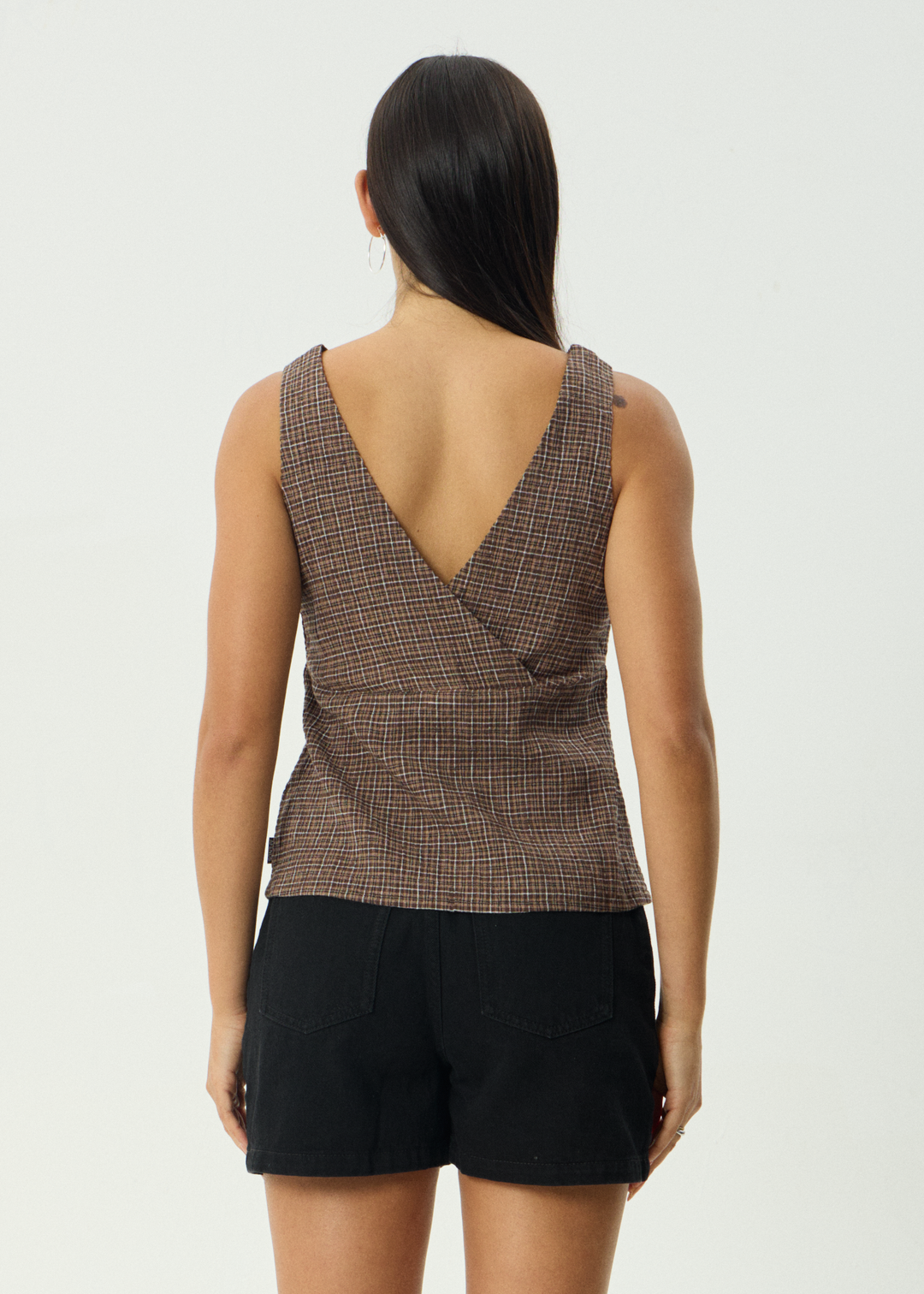 AFENDS Womens Giselle Hometown - Seersucker Top - Coffee