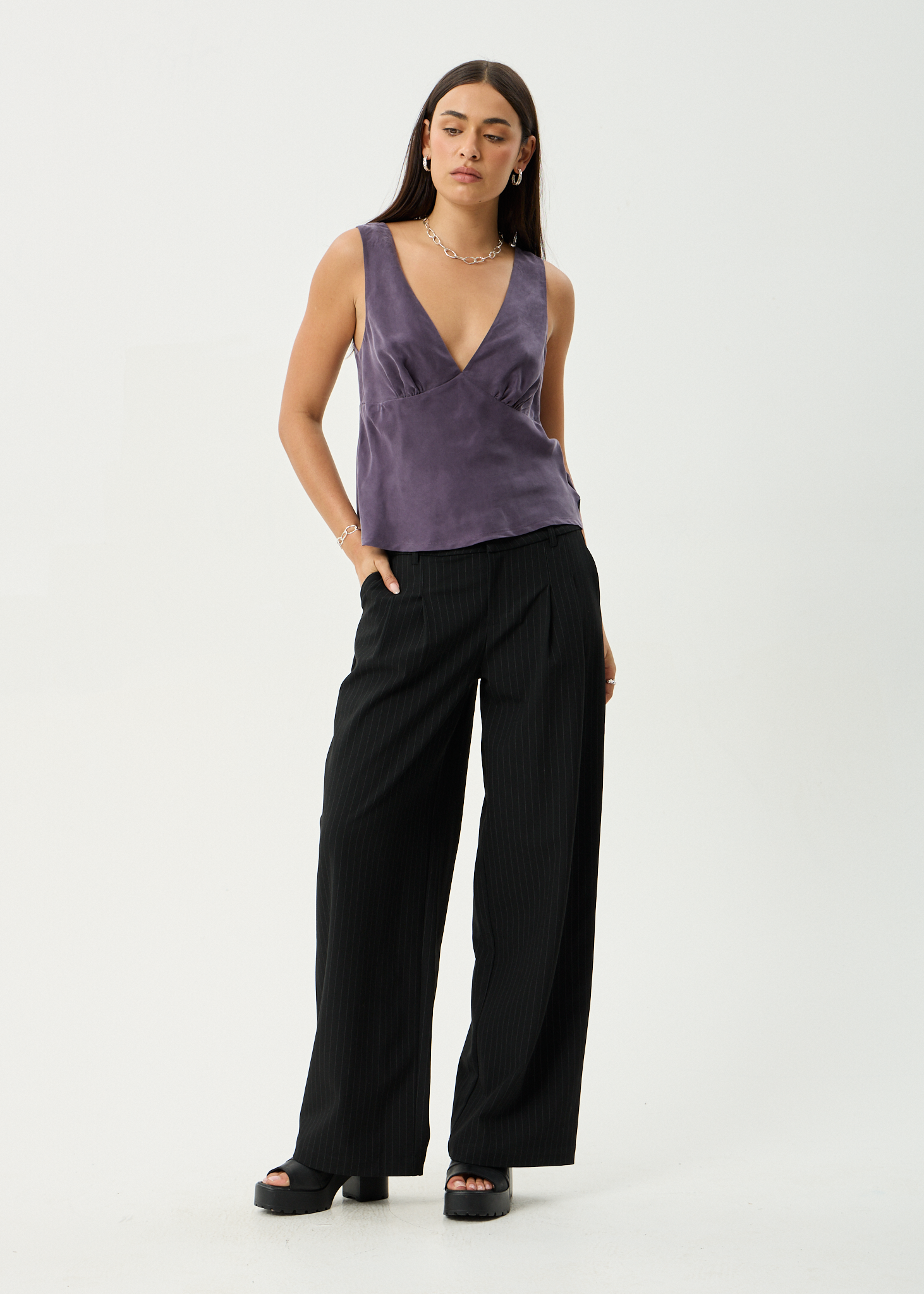AFENDS Womens Giselle - Cupro Sleeveless Top - Aubergine