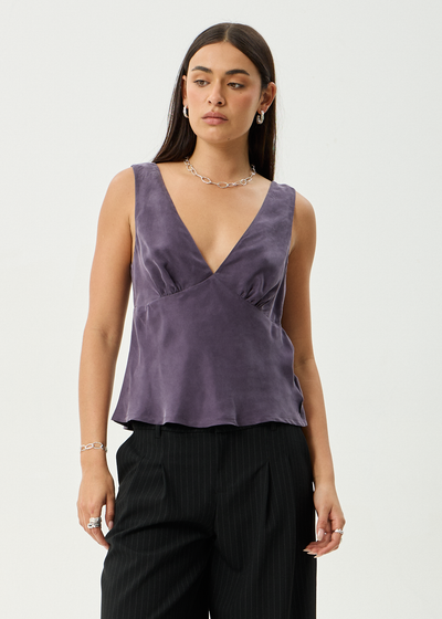 AFENDS Womens Giselle - Cupro Sleeveless Top - Aubergine