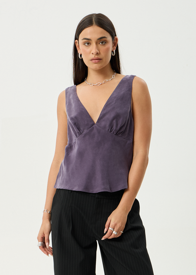 AFENDS Womens Giselle - Cupro Sleeveless Top - Aubergine