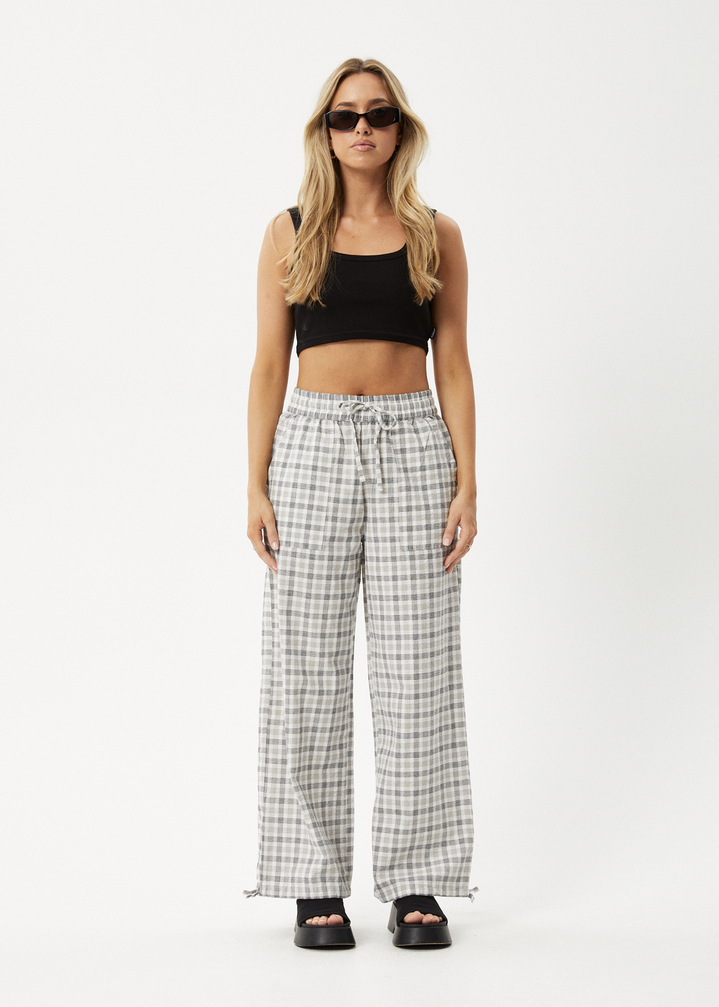 AFENDS Womens Leo - Seersucker Wide Leg Pant - Black / White
