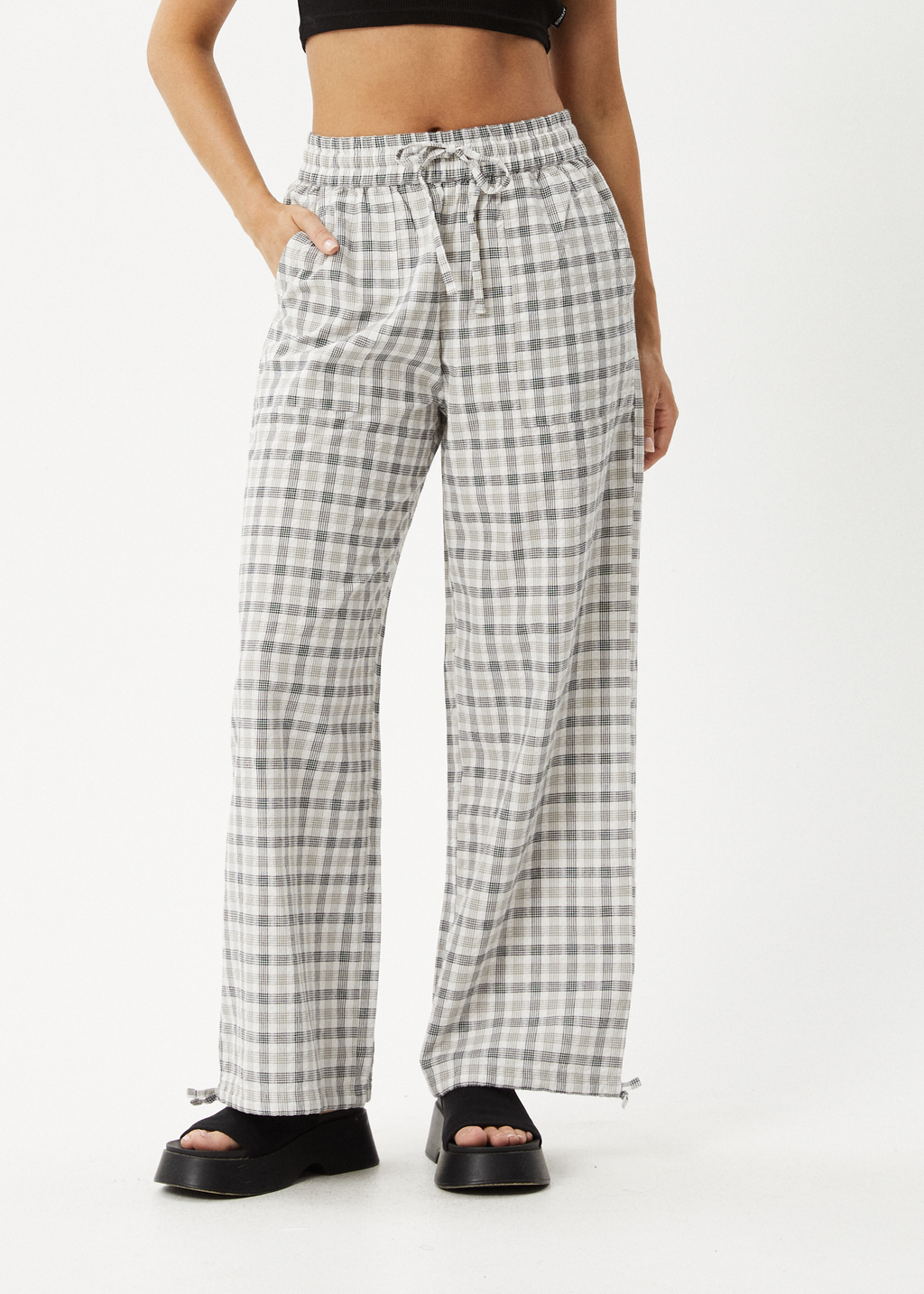 AFENDS Womens Leo - Seersucker Wide Leg Pant - Black / White