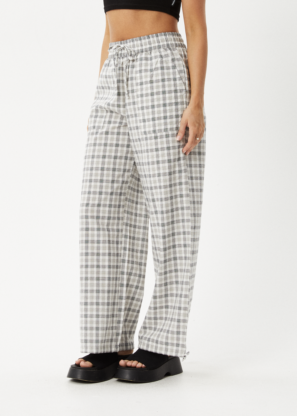 AFENDS Womens Leo - Seersucker Wide Leg Pant - Black / White