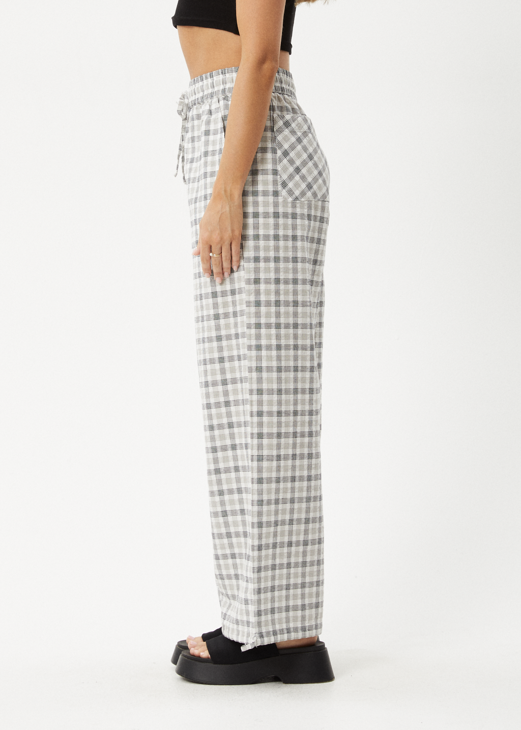 AFENDS Womens Leo - Seersucker Wide Leg Pant - Black / White