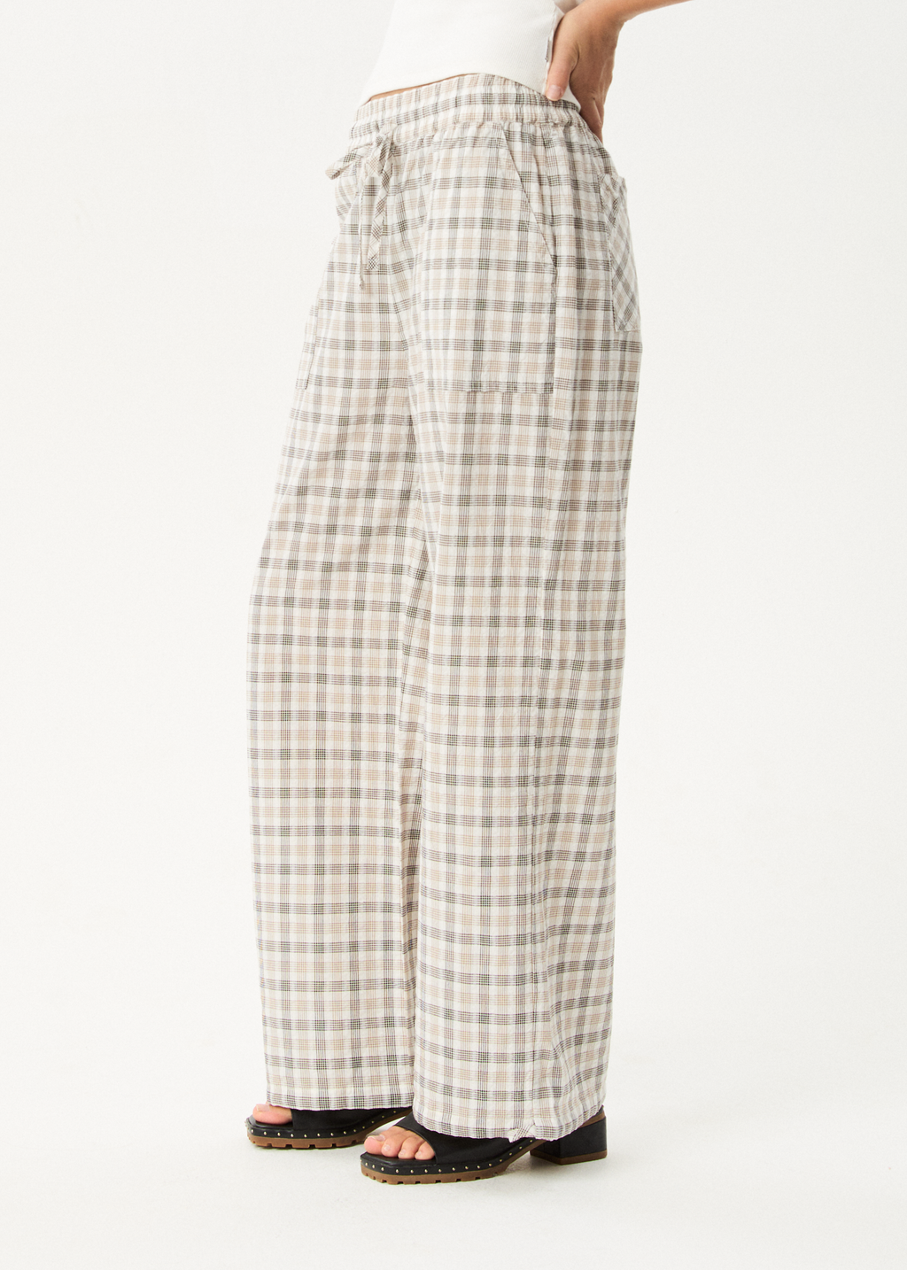 AFENDS Womens Leo - Seersucker Wide Leg Pant - Coffee / White