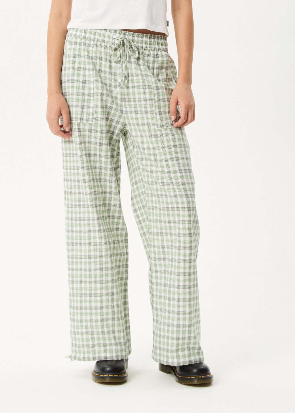AFENDS Womens Leo - Seersucker Wide Leg Pant - Green / White