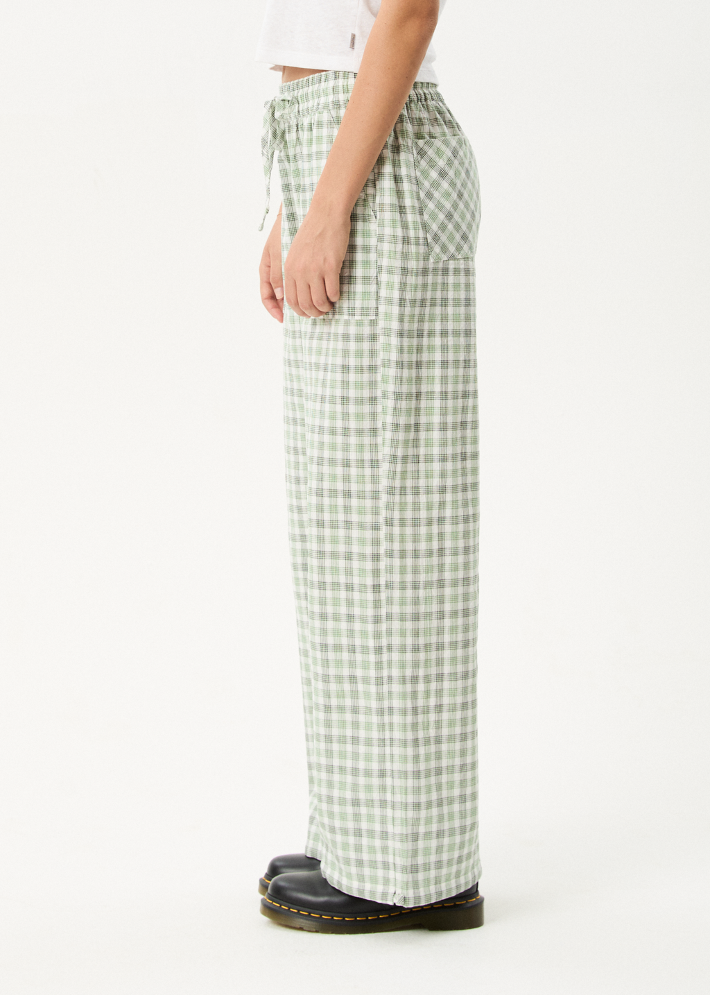 AFENDS Womens Leo - Seersucker Wide Leg Pant - Green / White