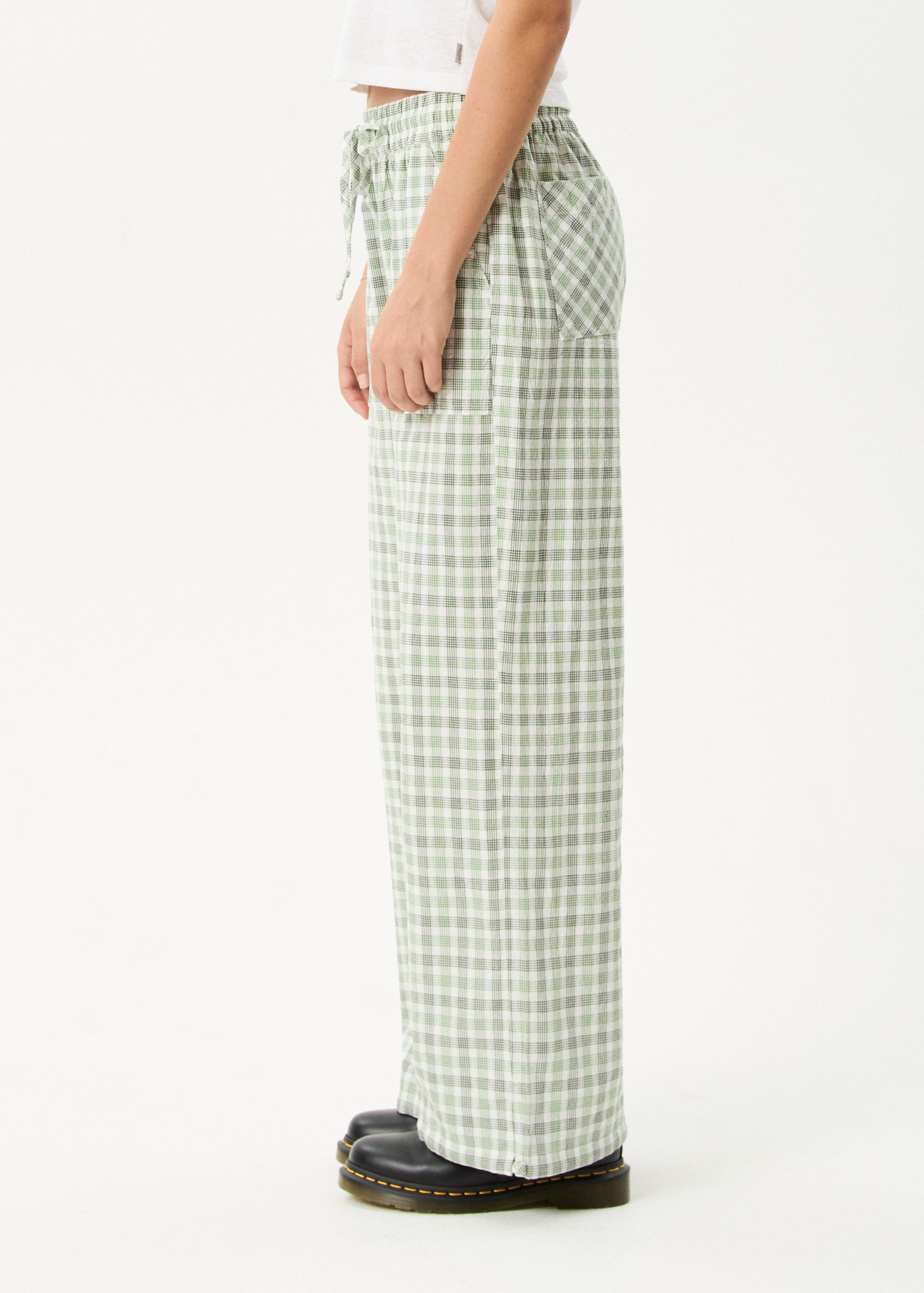 AFENDS Womens Leo - Seersucker Wide Leg Pant - Green / White