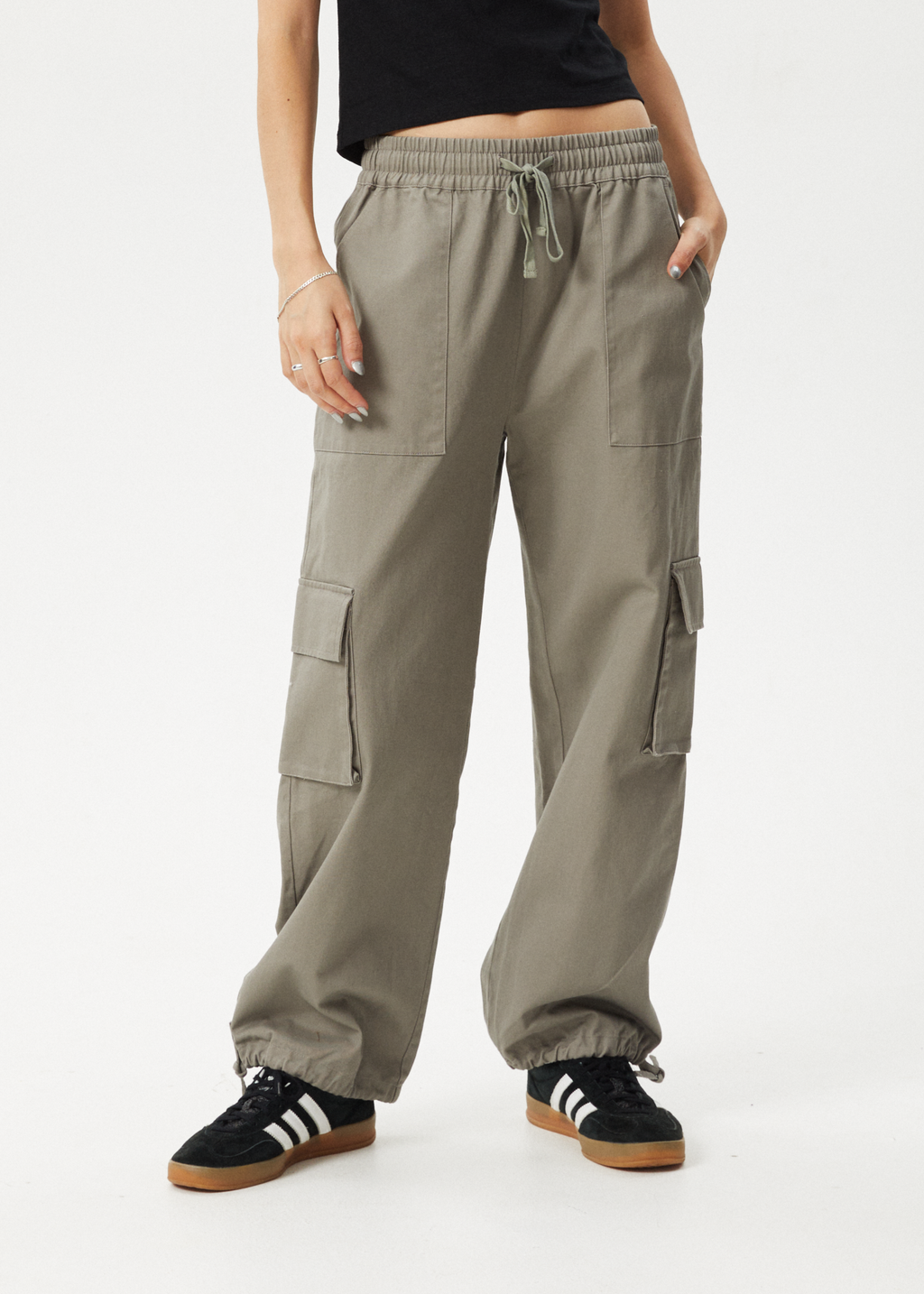 AFENDS Womens Tasman - Cargo Pant - Grey Olive