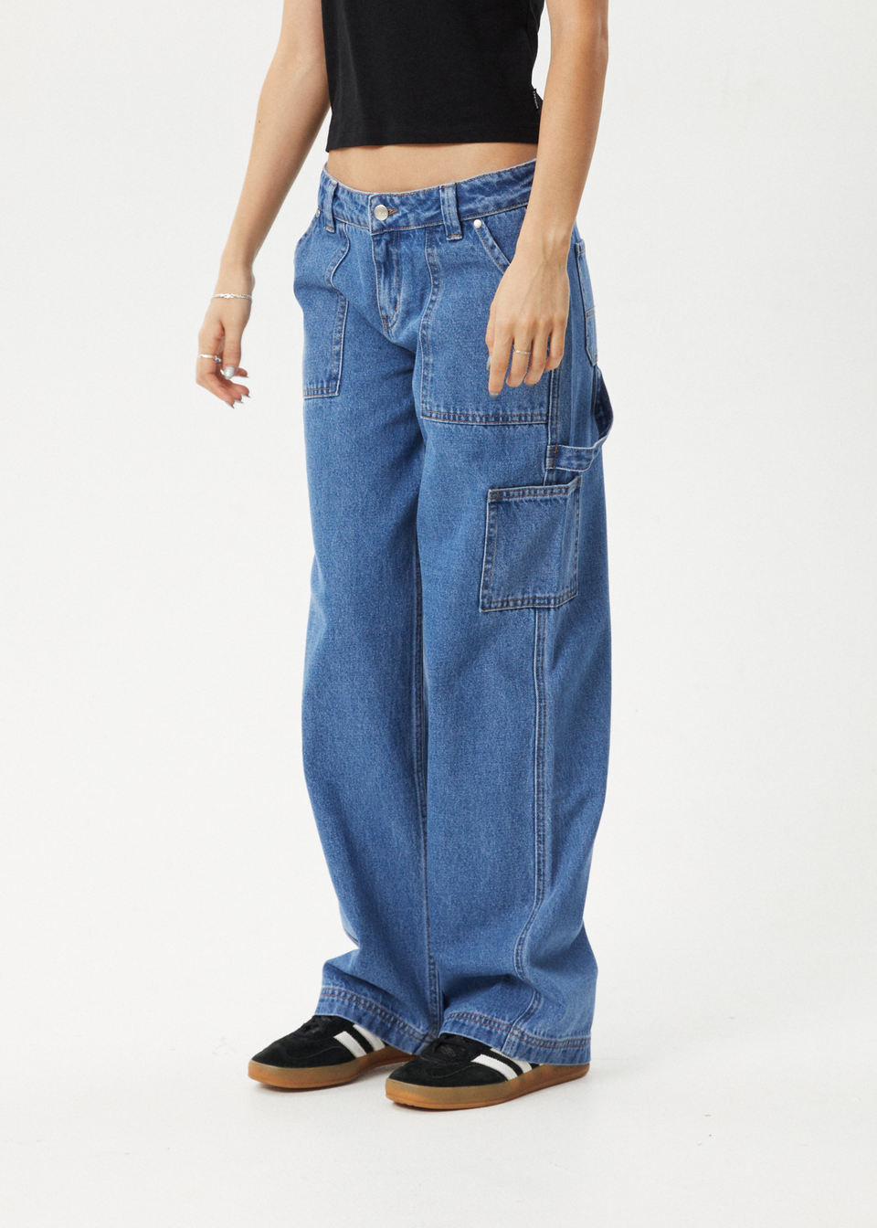 AFENDS Womens Lexi - Low Rise Workwear Jean - Worn Blue